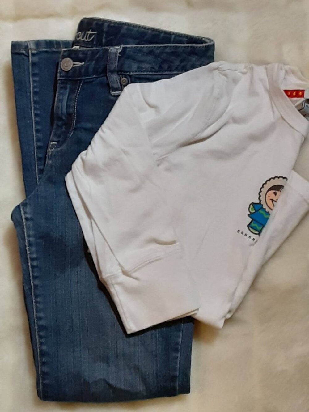 White Cute Top Blue Denim Jeans Pants Girls Everyday Sz 12 School Outfit Set Lot